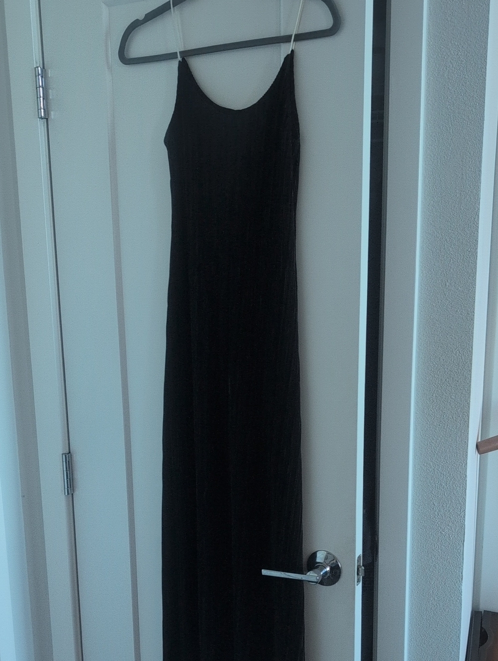 Black Slip Maxi Dress - Women's Classic Spaghetti Strap; Size Small; Korea